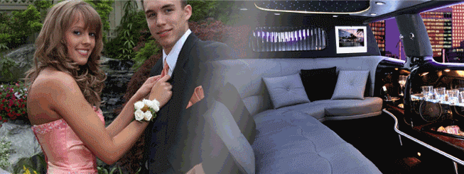 prom boy and a girl with a limo