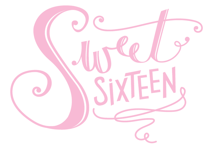 sweet sixteen written in pink girly letters